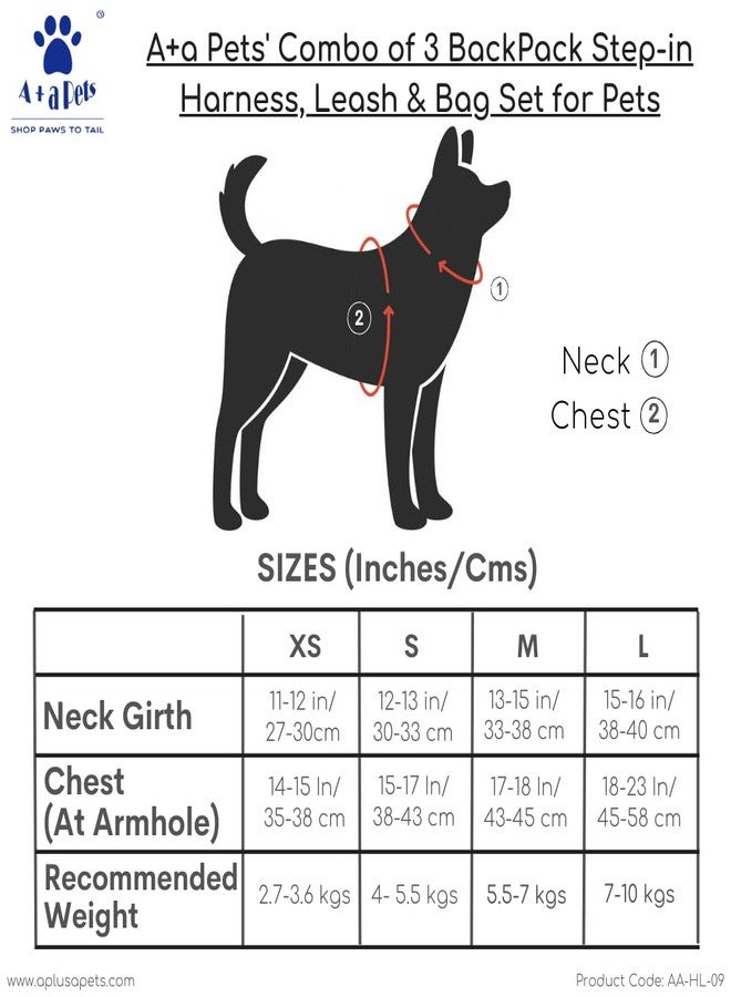 A+a Pets مجموعة A+a للحيوانات الأليفة المكونة من 3 في 1: حقيبة ظهر، حزام، ومقود للكلاب والجراء والقطط - قطن ناعم يسمح بالتهوية، تصميم مربعات لطيف (مقاس كبير، خطوط زرقاء) - Image 3